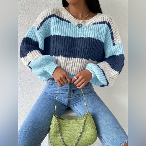 Striped Knit Round Neck Sweater